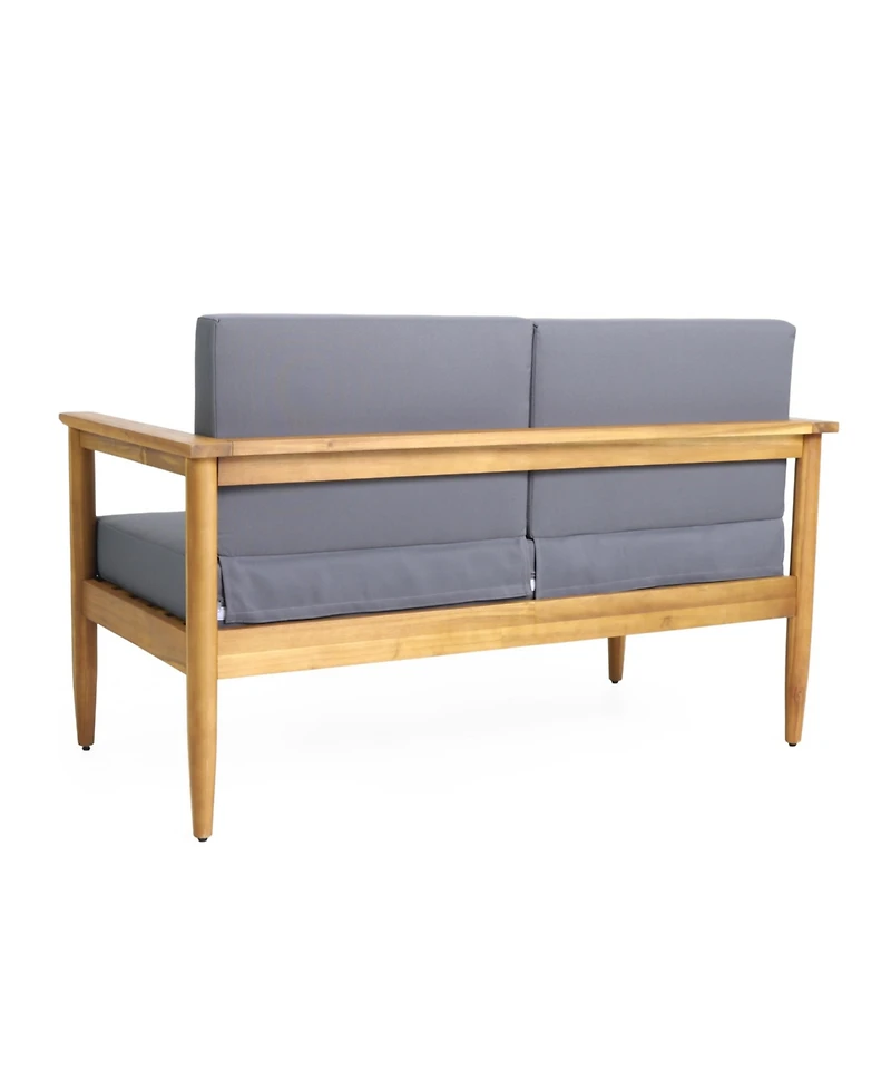 Streamdale Furniture Acacia Wood Loveseat With Water-Resistant Cushions And Slat Design