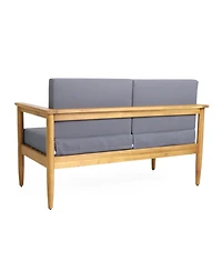 Streamdale Furniture Acacia Wood Loveseat With Water-Resistant Cushions And Slat Design