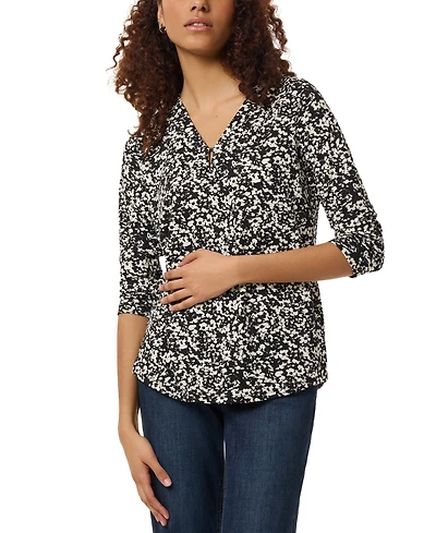 Jones New York Petite Floral-Print 3/4-Sleeve Top