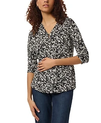 Jones New York Petite Floral-Print 3/4-Sleeve Top