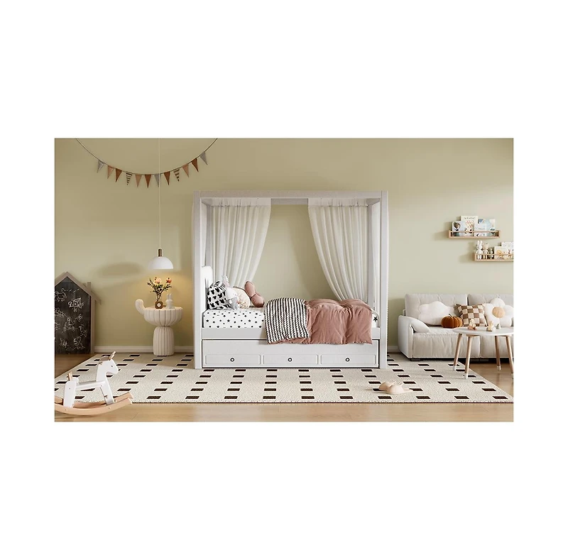 Streamdale Twin Canopy Platform Bed with Trundle and Storage