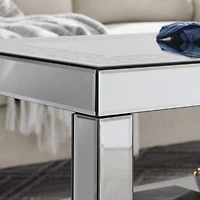 Simplie Fun Art Deco Mirror Coffee Table: Silver Mirror Glass with Diamond Edge Frame