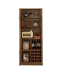 Streamdale Farmhouse Oak Cabinet with Faux Rattan & Wine Storage