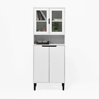 Streamdale Furniture Tall Storage Cabinet with Glass Display & Doors, Modern White Cabinet