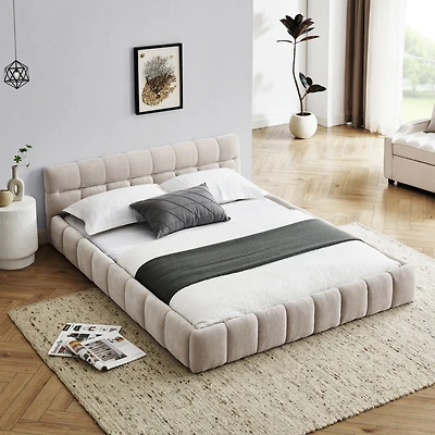 Streamdale Queen Size Upholstered Platform Bed with Chenille Fabric Headboard