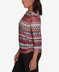 Alfred Dunner Runway Ready Women's Geometric Crew Neck Top With Side Ruching