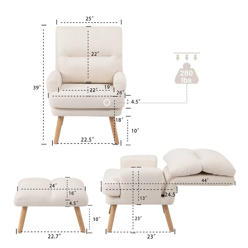 Streamdale Adjustable Accent Chair with Ottoman, Mid-Century Modern Lounge Chair