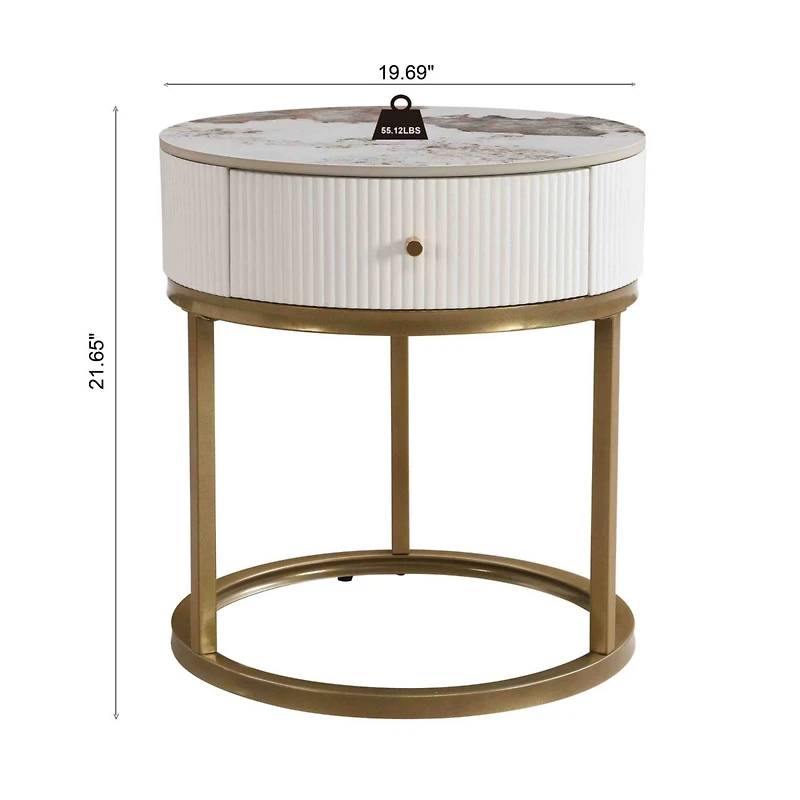 Streamdale Sintered Stone Round Nightstand with Drawer
