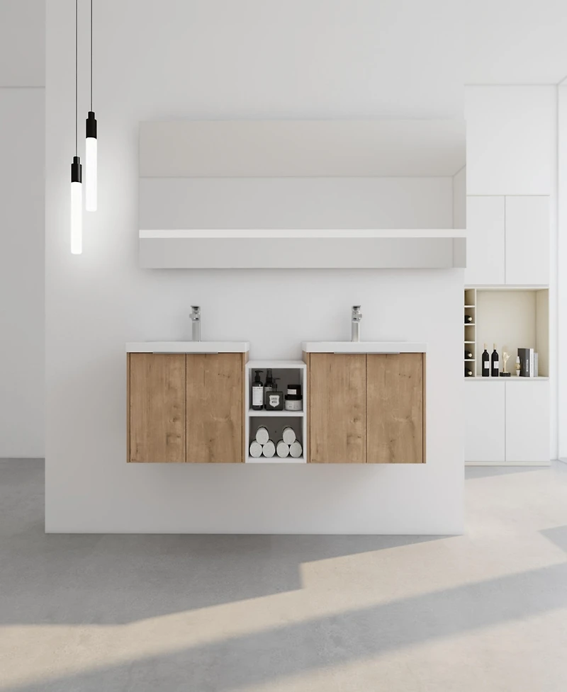 Simplie Fun Wall Mount Vanity with Soft Close Doors, Resin Sink, Storage Shelves