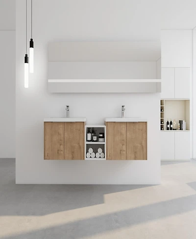 Simplie Fun Wall Mount Vanity with Soft Close Doors, Resin Sink, Storage Shelves