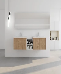 Simplie Fun Wall Mount Vanity with Soft Close Doors, Resin Sink, Storage Shelves