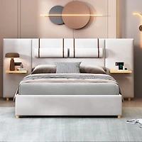 Streamdale Queen Bed with Outlets, Pillows, Shelves, Velvet