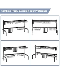 Slickblue 2 Tier Adjustable Over Sink Dish Drying Rack with 8 Hooks