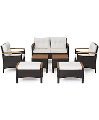 Sugift 7 Piece Rattan Patio Sofa Set with Acacia Wood Tabletop and Armrests