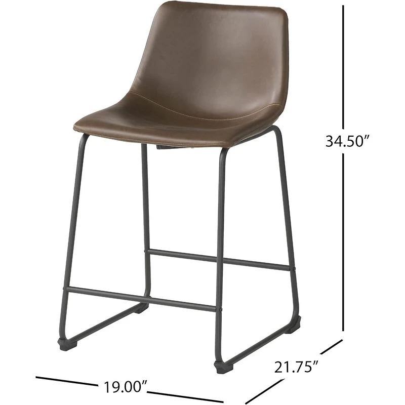 Streamdale Vintage Brown Counter Stools (Set Of 2) With Wide Seat