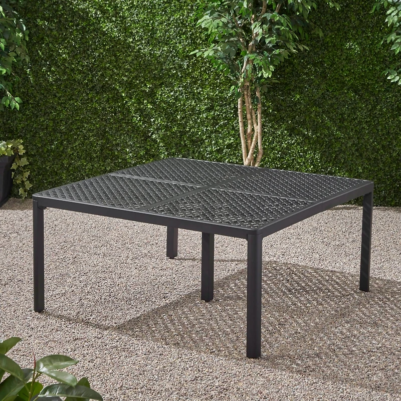 Streamdale Modern Woven Aluminum Dining Table, Antique Matte Black