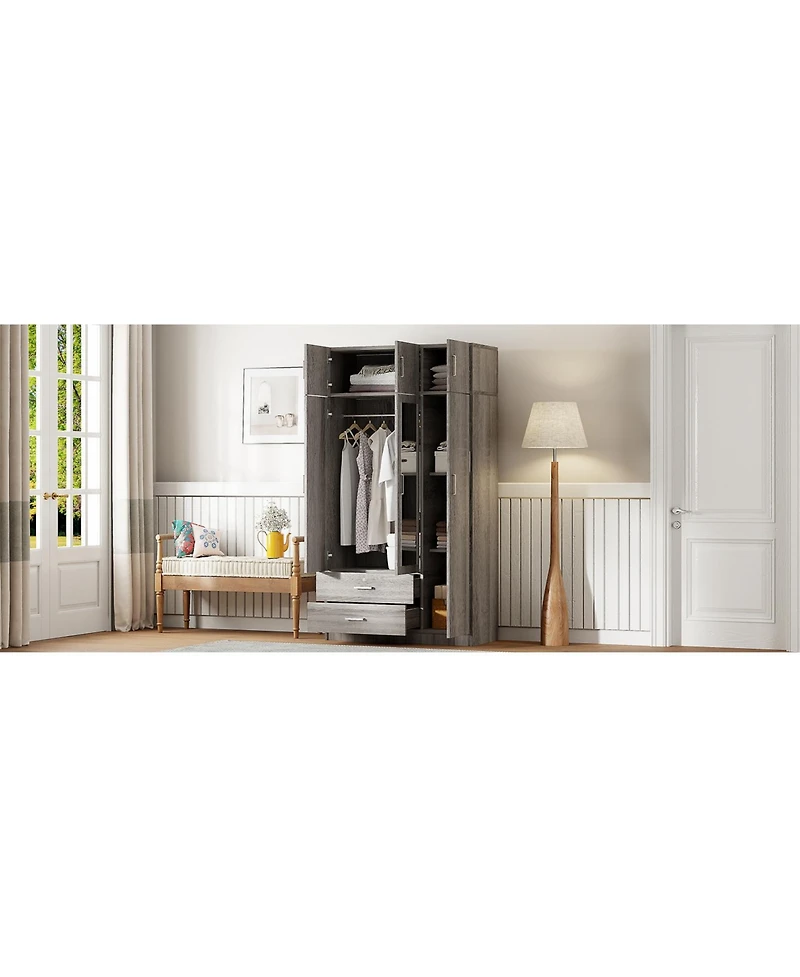 Streamdale Modern 3-Door Wardrobe with Drawers, Mirror, & Cabinet