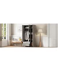 Streamdale Modern 3-Door Wardrobe with Drawers, Mirror, & Cabinet