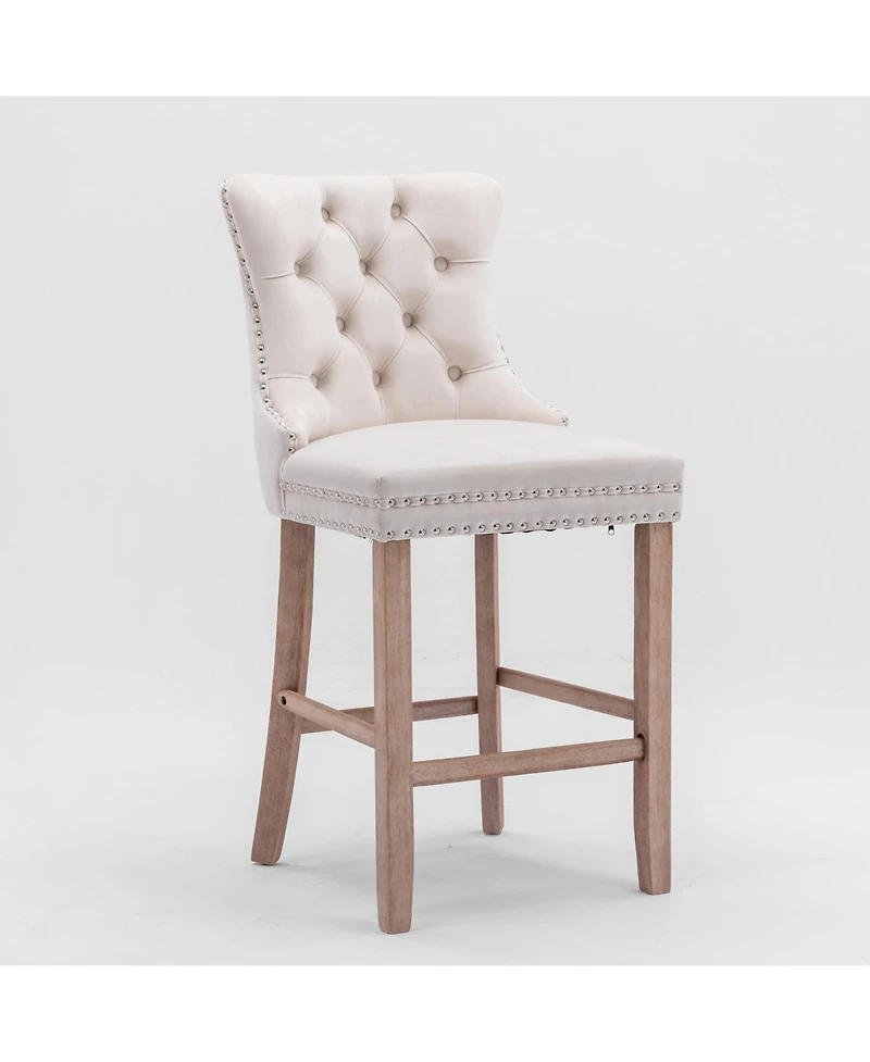 Streamdale Furniture Velvet Barstools with Button Tufted Backrest and Chrome Trim (Set Of 2)