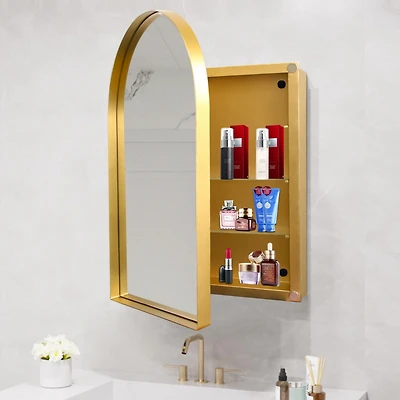 24x36" Recessed Gold Metal Medicine Cabinet with Mirror