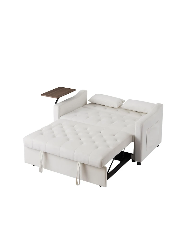 Streamdale Cream Velvet Sofa Bed with Adjustable Positions