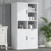 Tall Bathroom Storage Cabinet with Doors, Drawers, Shelves, Adjustable Shelf