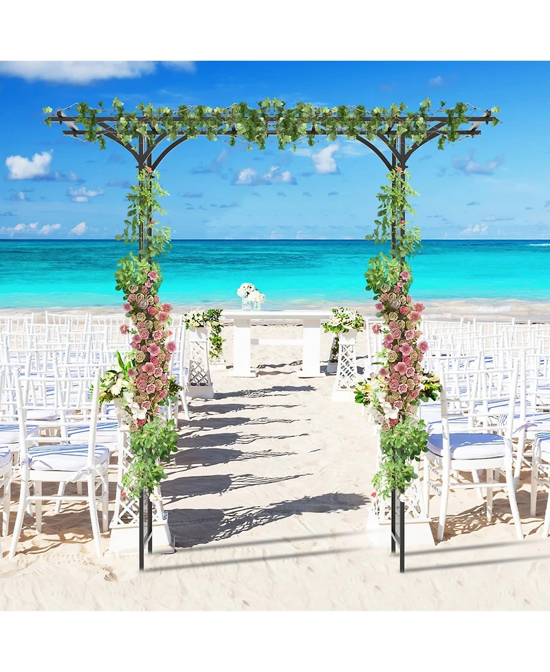 Slickblue 6.8 Feet Garden Arbor with Trellises for Climbing Plant Vine Rose