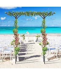 Slickblue 6.8 Feet Garden Arbor with Trellises for Climbing Plant Vine Rose