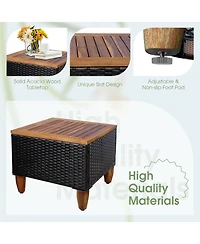 Slickblue 3 Pieces Patio Rattan Bistro Furniture Set with Wooden Table Top