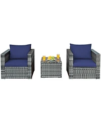 Skonyon 3 Pieces Patio Rattan Furniture Bistro Sofa Set with Cushioned