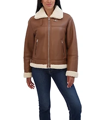 Sebby Collection Women's Zip Front Faux Leather Shearling Jacket