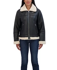 Sebby Collection Women's Zip Front Faux Leather Shearling Jacket