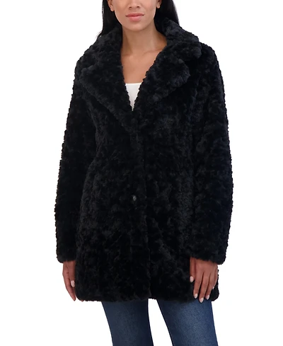 Sebby Collection Women's Crushed Faux Fur Button Front Coat