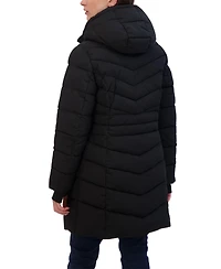 Sebby Collection Women's 3/4 Hooded Stretch Puffer Coat