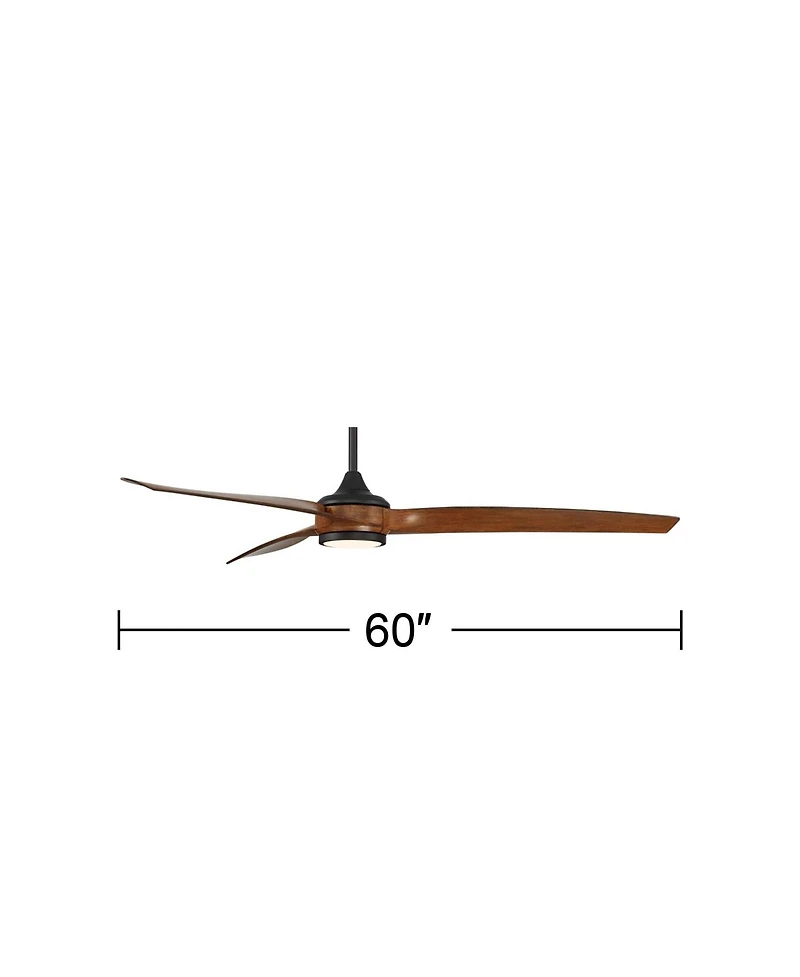 60" Casa Vieja Modern 3 Blade Indoor Ceiling Fan with Dimmable Led Light Remote Control Matte Black Koa for Living Kitchen House Bedroom Family D