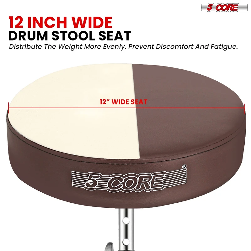 5 Core Drum Throne • Height Adjustable Guitar Stool • Thick Padded Comfortable Drummer Chair Brown Ds Ch Br