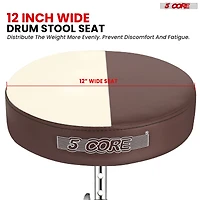 5 Core Drum Throne • Height Adjustable Guitar Stool • Thick Padded Comfortable Drummer Chair Brown Ds Ch Br