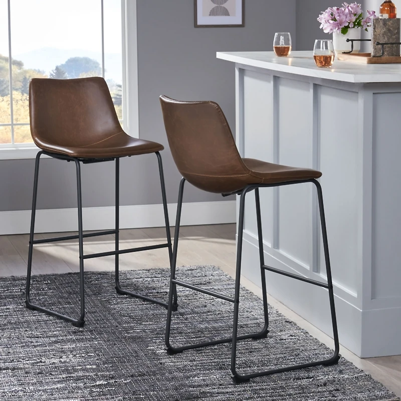 Streamdale Set Of 2 Vintage Brown 30" Faux Leather Barstools