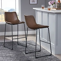 Streamdale Set Of 2 Vintage Brown 30" Faux Leather Barstools