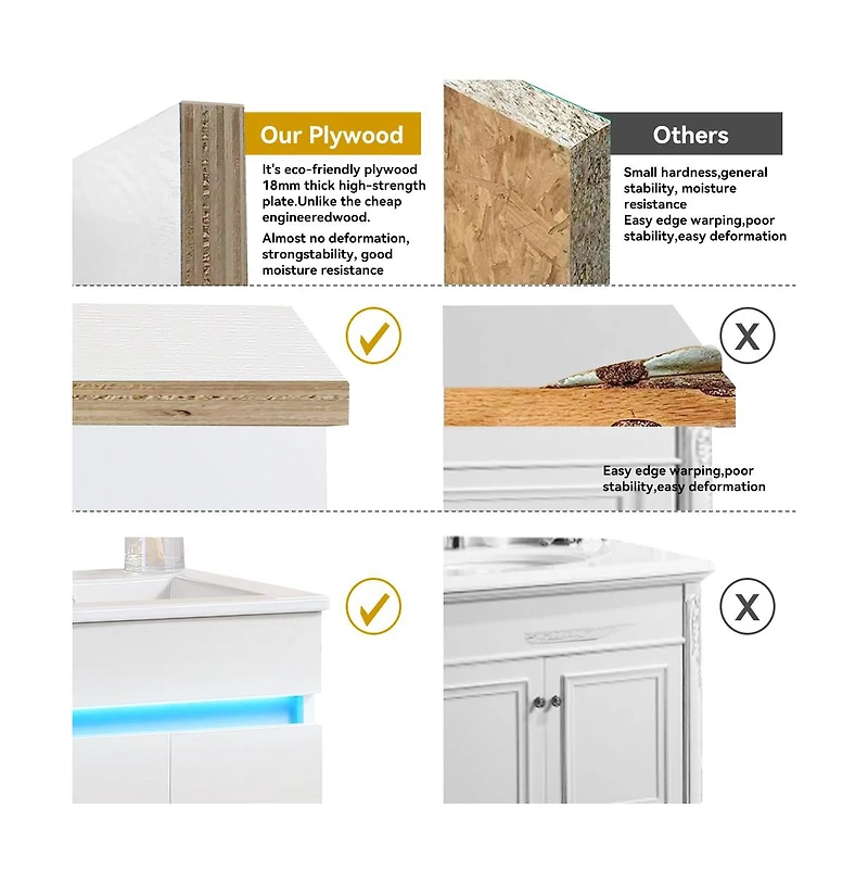 Elegant 16" Bathroom Vanity with Radar Sensing Light and Ample Storage