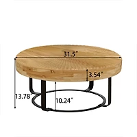 Streamdale Modern Round Coffee Table with Carved Pine Top and Metal Legs