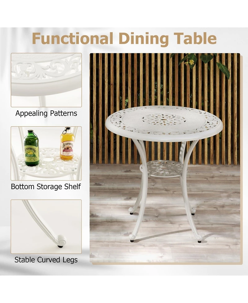 Slickblue 5 Piece Patio Bistro Table Chair Set with Umbrella Hole and Aluminum Frame-White