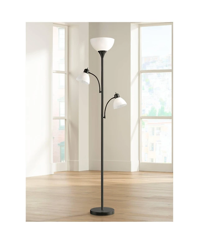 Regency Hill Elegant Traditional Torchiere Floor Lamp, 70 Tall, Black Bronze with Amber Glass Shade