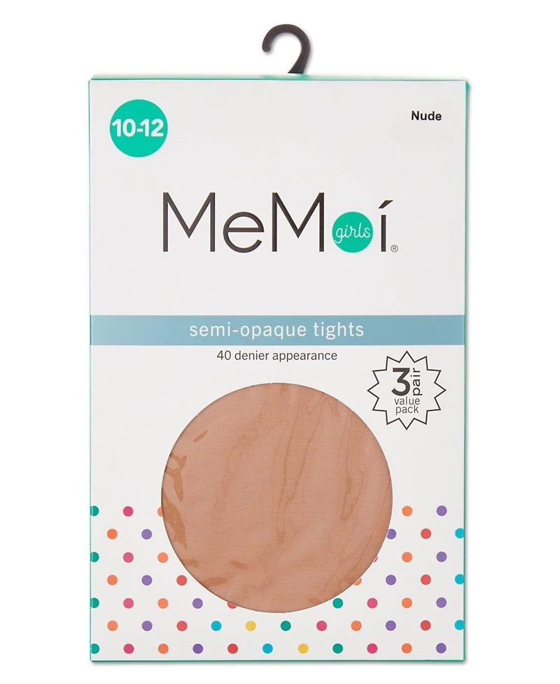MeMoi Girls 3 Pair Pack Semi-Opaque Tights