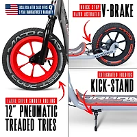Large Kick Scooter for Adults & Teens - 12" Air Tires, Wide Deck, Handbrake Kickstand Madd Gear Urban Glide Teal