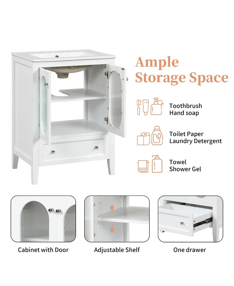 Streamdale 24" Bathroom Vanity with Sink, Drawer, Doors, Adjustable Shelf