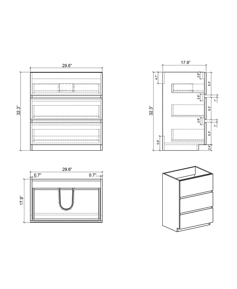 Streamdale Alice Gray Vanity Maximized Storage, Sleek Finish
