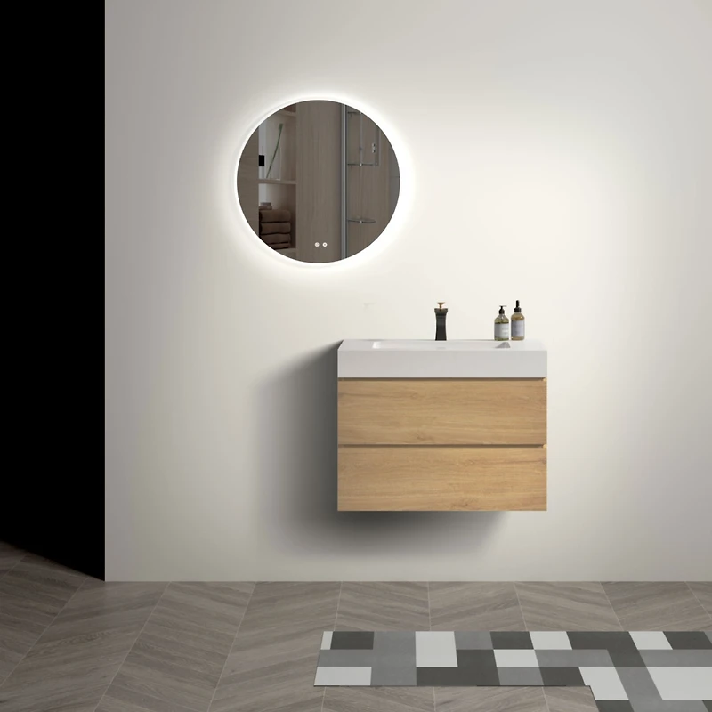 Streamdale 30" Wall-Mounted Vanity Natural Oak, Glossy White Basin