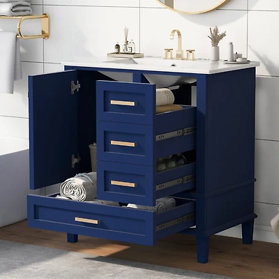 Streamdale 30" Modern Blue Bathroom Vanity with Sink and Storage