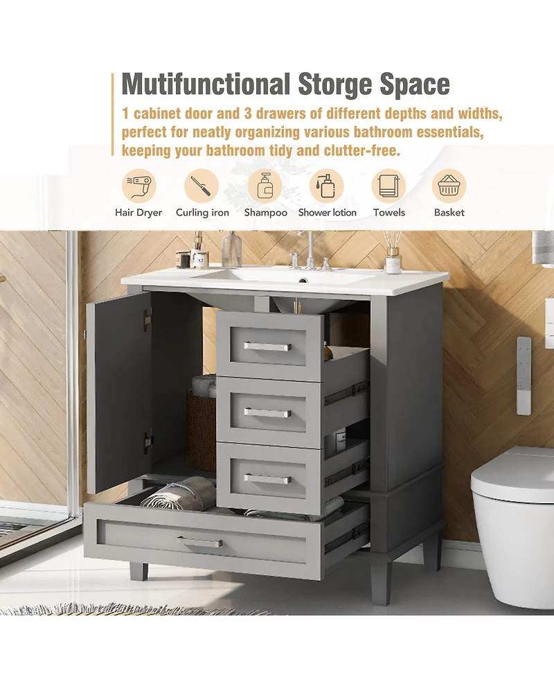 Streamdale 30" Modern Blue Bathroom Vanity with Sink and Storage